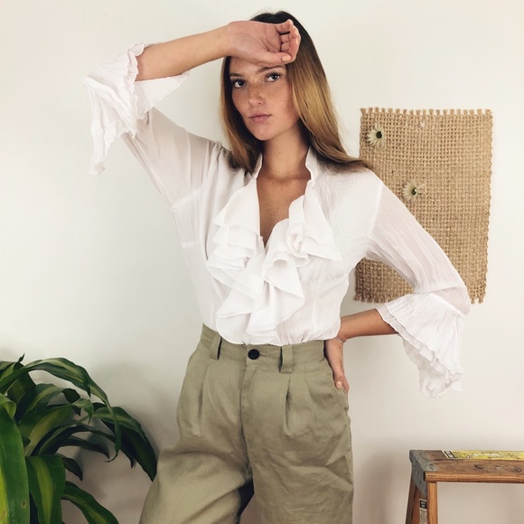 Layered Ruffled Ivory Blouse - Picture 4 of 6